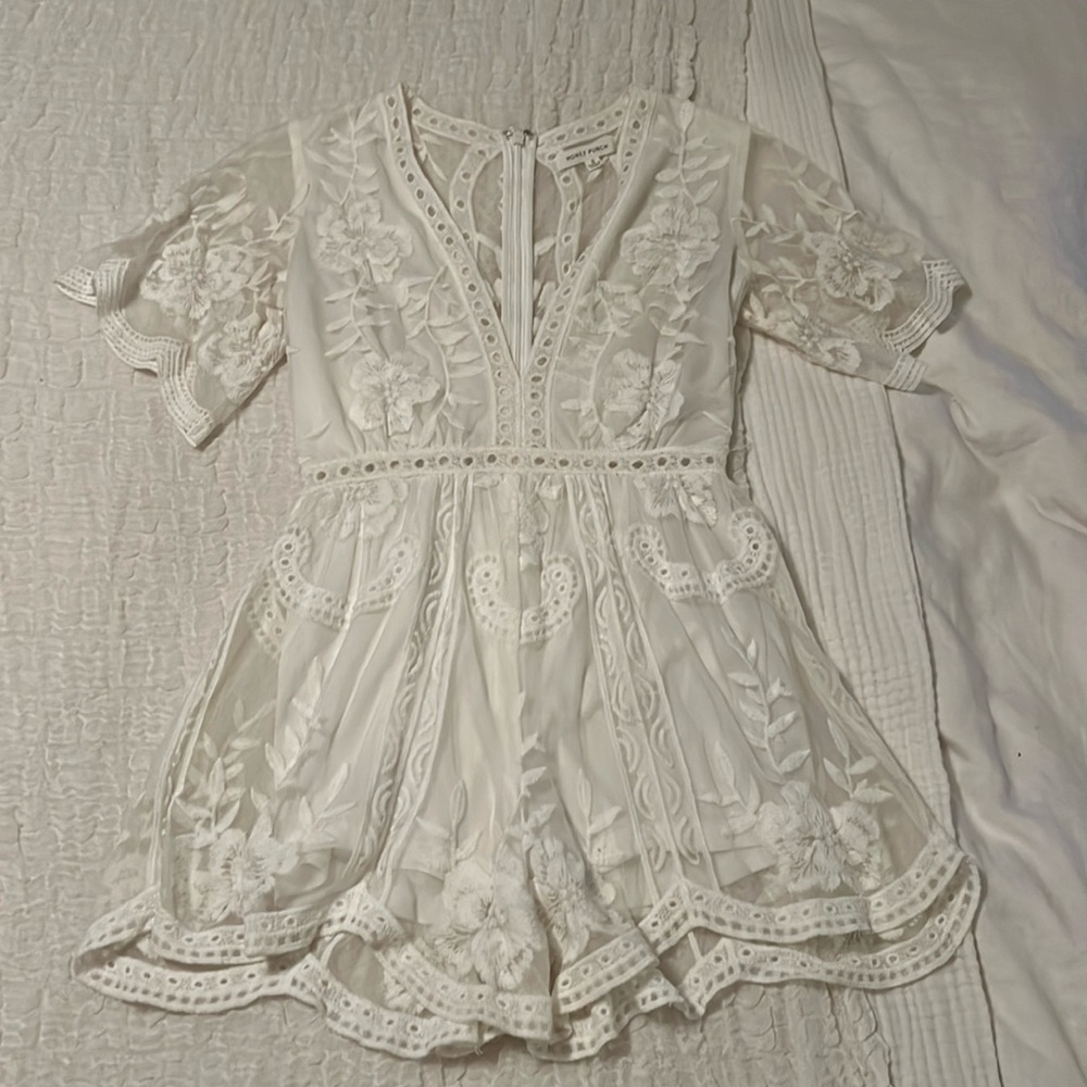 Honey Punch White Lace Romper